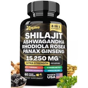 Shilajit, Rhodiola Rosea, Ashwagandha, Ginseng en Kurkuma (60 capsules)