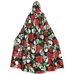 Schedels En Rozen Print Halloween Tovenaar Heks Hooded Gewaad Mantel Kerst Hoodies Cape Cosplay Voor Volwassenen