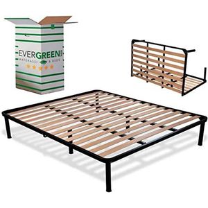 EVERGREENWEB - Tweepersoons Opklapbare Bed Frame 140x190 H 35 cm, houten Lattenbodem Orthopedisch met 6 Afneembare Poten, Ijzeren Draagstructuur Opvouwbaar Ingebouwde bedbodem voor Bedden en Matrassen