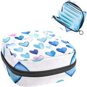 Opbergtas voor maandverband, Aqua Blue Aquarel Harten Draagbare Menstruatie Pad Bag, Panty Liners Tampons Sanitaire Pads Opberghouder voor Vrouwen School Kantoor