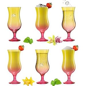 PLATINUX Cocktailglazen, geel-roze, set van 6 stuks, kleurrijk, 400 ml (max. 470 ml), longdrinkglazen, feestglazen, orkaanglazen, groot
