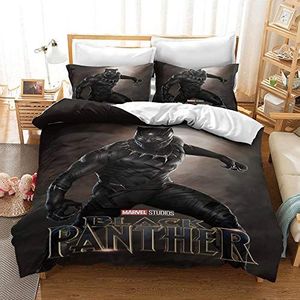 GDGM Black Panther Beddengoedset en kussensloop, microvezel, 3D digitale print, beddengoed voor jongens (A07, 135 x 200 cm + 80 x 80 cm)