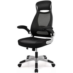 IntimaTe WM Heart Bureaustoel met hoge rugleuning, ergonomische bureaustoel mesh draaistoel, high back managersstoel van stof, netstoel met hoofdsteun en inklapbare armleuning, zwart