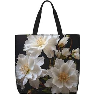 VTCTOASY Witte bloemen print vrouwen draagtas grote capaciteit boodschappentas mode strandtas voor werk reizen, zwart, één maat, Zwart, One Size