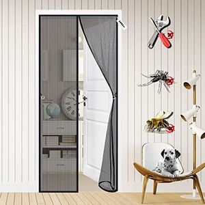 Magnetische hordeur 90 x 180 cm voor deuren, deuropeningen, ramen en interieurdecoratie Zwart