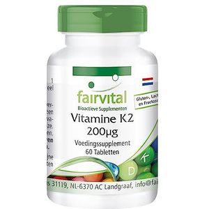 Fairvital | Vitamine K2 MK7 200mcg - HOOG GEDOSEERD - VEGAN - 60 tabletten - menaquinon van Natto - MK-7