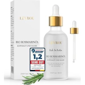 Levrou Rozemarijnolie | 100% biologisch | met glazen pipet | voor mannen en vrouwen | biotine | haarolie rozemarijn muntolie met ricinusolie, arganolie, jojoba-olie haar & hoofdhuidverzorging Rosemary