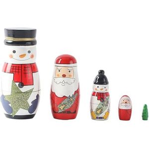 Matroesjka stapelpoppen - Set van 5 houten Matryoshka-speelgoed Kerst-nestpoppen,Woondecoratieproducten voor eettafel, nachtkastje, computertafel, salontafel Dalynn