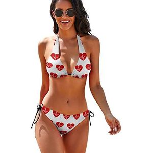 Heartbeat Bikini-set voor dames, 2-delig, driehoekig badpak, halterstring, badpakken met strikje, maat L