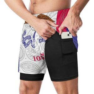 Paisley Iowa State Flag Grappige Zwembroek met Compressie Liner & Pocket Voor Mannen Board Zwemmen Sport Shorts