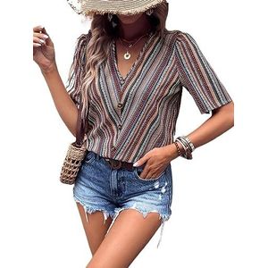 dames topjes Striped Print Button Front Blouse (Color : Multicolore, Size : XL)