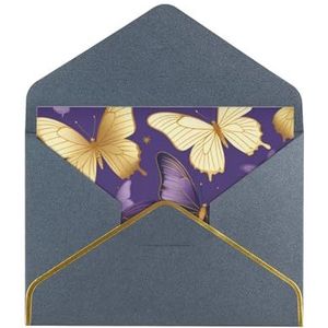 Violet-gouden vlinders bedrukte wenskaarten, prachtige blanco wenskaarten met enveloppen, grappige kaarten voor elke gelegenheid