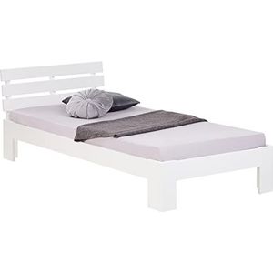 Homestyle4u 2190, eenpersoonsbed houten bed 90x200 met lattenbodem wit grenen bedframe massief hout