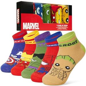 Marvel Avengers enkelsokken voor kinderen, 5 stuks, zacht en ademend, cadeau voor jongens, Meerkleurig, 30-35