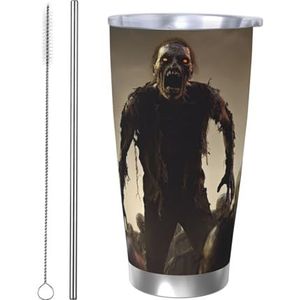 FHEBNDS 20oz beker met deksel en rietje, roestvrij staal geïsoleerde koffiemok, dubbelwandige vacuüm reizen thermische bekers veel zombie reismok lekvrije auto beker geschenken