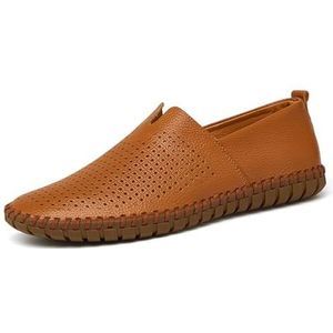 Men's Slip-on Loafers Summer Breathable Flat Loafers Comfortable Anti-Slip Soft Sole Walking And Driving Shoes(Color:Brown,Size:EU 50)