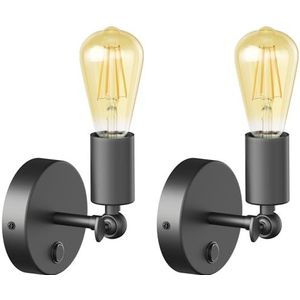 ledscom.de 2 stuks vintage E27 wandlamp FETRO schakelaar, zwart, draaibaar LED vintage goud max. 814lm extra-warm wit 3 niveaus