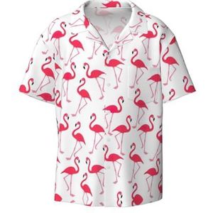 OdDdot Roze Flamingo Patroon Print Heren Jurk Shirts Atletische Slim Fit Korte Mouw Casual Business Button Down Shirt, Zwart, XXL