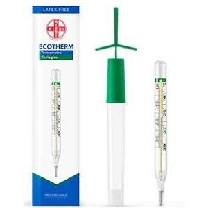 AIESI® Klassieke klinische glazen thermometer voor koorts kwikvrij voor volwassenen en kinderen DOCTOR ECOTHERM, Geval voor snelle reset, Ecologisch, Garantie 24 maanden