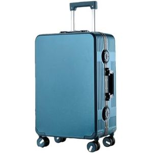 Cabine Rolling Bagage Vrouw Aluminium Frame Wachtwoord Reizen Koffer met Universele Stille Wiel Trolley Bagage, Blauw, 26 inch