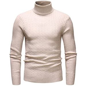 Wintertrui, Herfst- en wintertrui for heren met effen hals strepen, warme casual pullover(Beige,XL (70-80KG))
