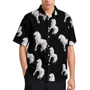 Wit Paard Hawaiiaanse Shirt Voor Mannen Zomer Strand Casual Korte Mouw Button Down Shirts met Zak