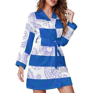 Griekenland Paisley Vlag Korte Badjassen voor Vrouwen Lange Mouw Badjas Sjaal Kraag Loungewear Pyjama S