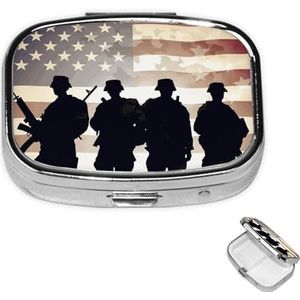 Rechthoekige pillendoos met 3 compartimenten pillendoos organiseren strijdkrachten dag Amerikaanse pillendoos kleine pillenorganizer waterdicht klein pillendoosje voor op reis pillencontainers voor