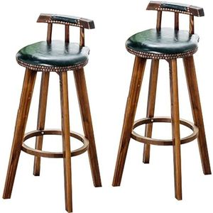 Bar Paar retro barkruk, draaibare barkrukstoel met houten poten Pub-keukenteller Eetkamerstoel met lederen gevoerde zitting Krukken (Size : Green)