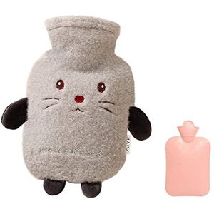 Warmwaterkruik, bedfles, warmwaterzak, warmwaterkruik voor kinderen, met overtrek, 1000 ml, voor de hand en voeten om warm te houden, cadeau voor familie, vrienden, 26 x 15 cm, grijs