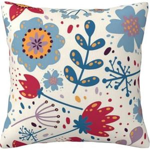 YUNWEIKEJI Blauwe en rode bloemen, kussensloop, decoratieve kussensloop, zachte polyester kussenslopen, 45 x 45 cm