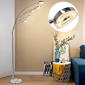 PADMA Moderne led-vloerlamp met 5 lichtpunten, draaibare vloerlamp voor woonkamer met 3 helderheidsniveaus, 5 x 4 W, hartvormig licht, draaibaar, 1600 lm, 3000 K, warm wit, voor slaapkamer, hoek, studio, kantoor