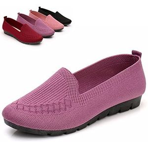 Women Breathable Flats Shoes Slip On Soft Mesh Ladies Loafers, Knit Round Toe Casual Orthopedic Sandals (40,Purple)
