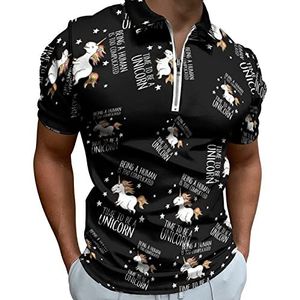 Human Too Complicated, Time To Be Eenhoorn Half Zip-up Poloshirts Voor Mannen Slim Fit Korte Mouw T-shirt Sneldrogende Golf Tops Tees 4XL