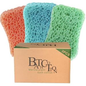 Badsponzen, set van 3 zachte exfoliërende douchesponzen voor diepe reiniging, duurzame lichaamssponsset voor volwassenen in oranje, blauw en groen