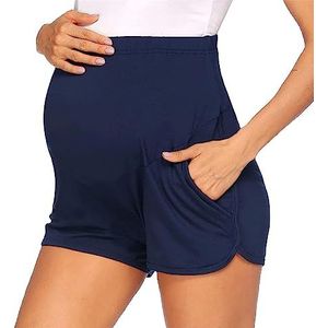 Zwangerschapsshorts, comfortabele broek voor dames, veelzijdige stretch zwangerschapsbroek, effen kleur, buiklift, zwanger kort (blauw, S)