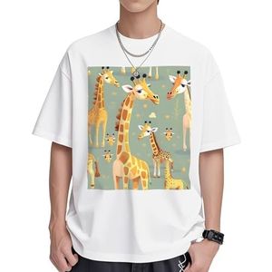 Leuke Wild Cartoon Giraffen Print Vrouwen Katoen T-shirts Casual Korte Mouw Tuniek Tops Ronde hals Zomer Basic Losse Fit Tee, Wit, S