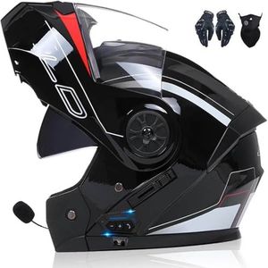 Flip-Up Motorhelm Bluetooth Modulaire Bluetooth Full Face Helm met Dubbel Vizier DOT/ECE Gecertificeerde Motorhelm Crashhelm voor Volwassenen Vrouwen Mannen E,XL=61-62cm