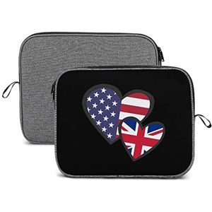 Hearts Amerikaanse Engeland Vlag Laptop Sleeve Case Beschermende Notebook Draagtas Reizen Aktetas 13 inch