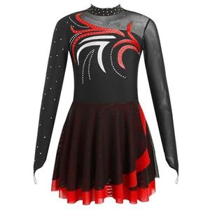 AMENGJ Gymnastiek Turnpakje Glanzende Strass Ballet Jersey Gymnastiek Turnpakje Jurk Sheer Mesh Tutu Danskleding Kunstschaatsen Prestaties Kostuum, Rood, 12