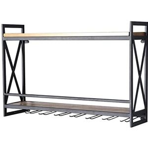 Flessenhouder Wijnrek Wijnopslaghouder Muur Opknoping Ijzeren Wijnrekken Creatief Rek Massief Houten Wijnglas Houders Restaurant Decoratie Wijnrekken Flessenrek (Color : Black, Size : 7 3/8)