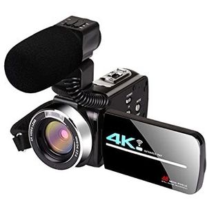 Videocamera, 4K -videokamcorder met microfoon Wifi 56mp Live streaming 18x 270 graden rotatie touchscreen nachtzicht visie HD Recordercamera(64 G SD Card,AF2 Mic)