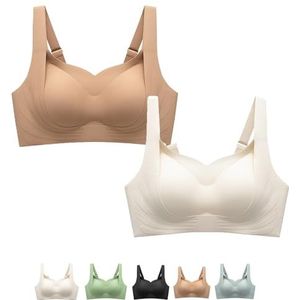Ondersteunende, Draadloze Liftbeha, De Hele Dag Comfort, Geen Lekken, Vormgevend En Naadloos Ontwerp(Khaki+White,XX-Large)