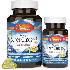Carlson Labs Norwegian Super Omega-3 Gems, 1200 mg - 100 + 30 softgels