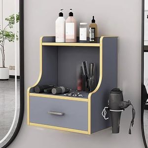 TT-YEC Houten Kapsalonstation, Aan De Muur Gemonteerde Opbergdoos Voor Kappersgereedschap Met Lade En Haardrogerhouder, Stylingtool-Organizer Voor Schoonheidssalon, Kapperszaak,C