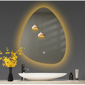 Asymmetrische Muurspiegel Onregelmatige Ovale Spiegel met verlichting, Anti-condens Dimmable badkamerspiegel, Decoratieve Spiegel voor Woonkamer Slaapkameringang 50x70cm 60x80cm 70x90cm 75x100cm (Siz