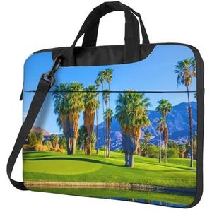 ASEELO Sprankelende paarse glitter zakelijke laptoptassen messenger aktetas computertas met schouder compatibel voor werk, Palm Tree Golfbaan, 15.6 inch Laptop bag