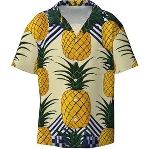 YJxoZH Ananas Print Heren Jurk Shirts Casual Button Down Korte Mouw Zomer Strand Shirt Vakantie Shirts, Zwart, 4XL