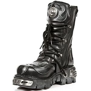 107-S2 Laarzen Zwart Zilver Gothic Design Leren boots, zwart, 46 EU