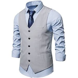 Mens Formele Vest Gentlemen Effen Kleur Business Casual Pak Mannen Gilet Gilet Coat For Bruiloft (Color : Light Grey, Size : Medium)